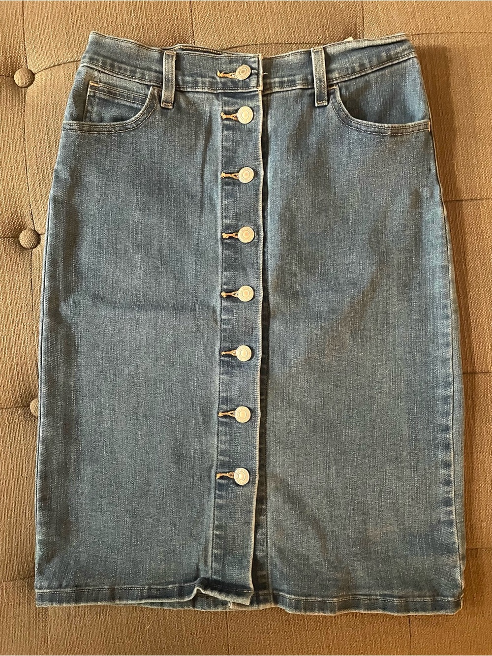 Levi’s Button Front Denim Midi Stretch Pencil Skirt Women’s Sz 24